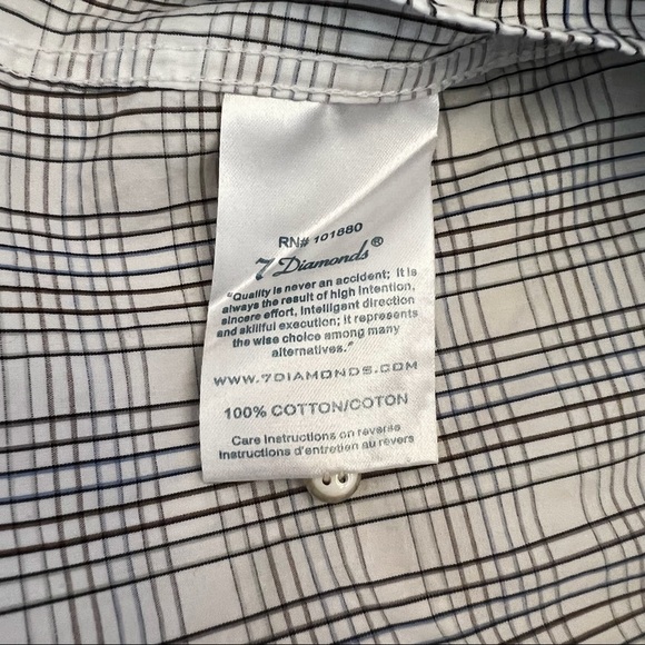 7 Diamonds White Blue Brown Short Sleeve Button Up Shirt O-11 - Picture 9 of 13